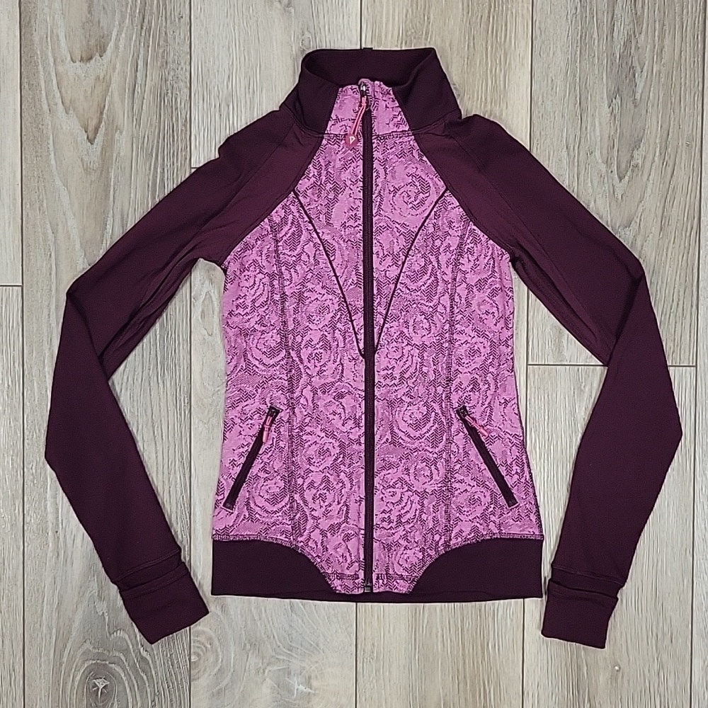 Ivivva by Lululemon Size 10 Maroon and Pink Floral Lace Print Jacker
